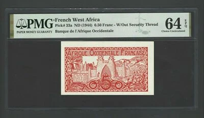French West Africa 0.50 Franc ND(1933) P33a Uncirculated Grade 64 - Image 1 of 2