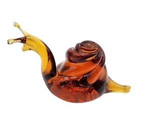 Vintage Pilgrim Art Glass Amber Snail Hand Blown Paperweight MCM Figural - Picture 1 of 8