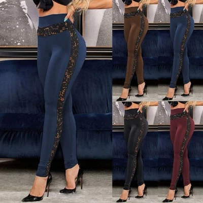 Womens HIGH WAIST Lace See Through Leggings Sexy Pants Sports Trousers SIZE 6~20 - Image 1 of 4