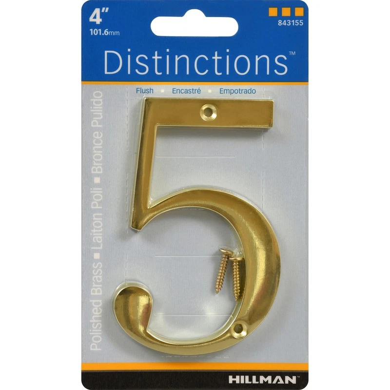 Hillman 843155 Weather Resist Gold Brass Screw-On #5 Number 4 H in. (Pack of 3) - Image 1 of 1