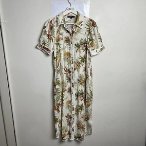 Decjuba Mia Linen Midi Shirt Dress Size 10 Short Sleeve Floral Long Linen Blend - Picture 1 of 22