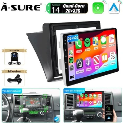 Android 14 Autoradio Carplay Kam FM WiFi GPS Navi für VW T5 Multivan Transporter - Bild 1 von 4