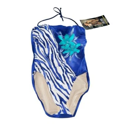 Traje de baño Carol Wior Slimsuit talla 12 una pieza corbata halter azul floral tropical Foto 1 de 4
