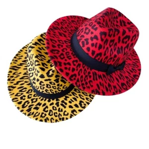 Women Stylish Animal Leopard Print Jazz Fedora Trilby Hat Hip Hop Flat Brim Cap - Picture 1 of 6
