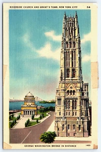 Postcard New York City NY, The Riverside Church and Grant's Tomb, Vintage c1950 - Picture 1 of 3