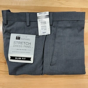 Louis Raphael Men's Slim Fit Dress Pants 36x34 Gray Straight Mini Herringbone - Picture 1 of 3