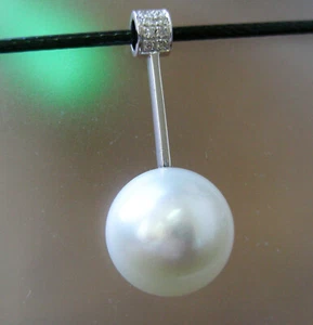 ¡14,7 mm! COLGANTE BLANCO MAR SUR 100% SIN TRATAR+DIAMANTES+18ct SÓLIDO WG+CERTIFICADO - Imagen 1 de 1