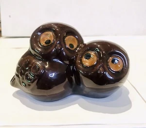 Jie Gantofta Schweden Keramik Keramik braune Eulen Figur Original Aufkleber WIE BESEHEN - Bild 1 von 11