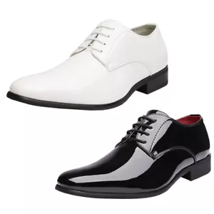 Men Dress Shoes Classic Lace-up Formal Oxfords Faux Patent Leather Tuxedo Shoes - Picture 1 of 20