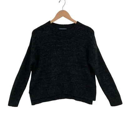 Suéter Brandy Melville Mezcla Lana Mujer Negro Pestañas Cuello Redondo Alta Baja abertura Foto 1 de 4