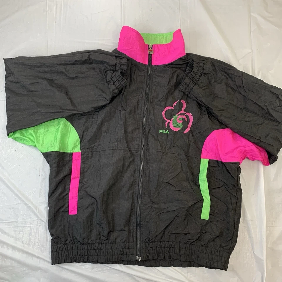 Vintage 80s 90s Fila Active Wear Color Block Windbreaker Jacket Medium Neon - Image 1 of 4