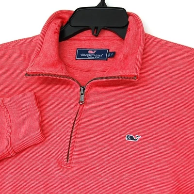 Pullover Vineyard Vines Para Hombres Rayas 1/4 Cremallera Coral Talla S Informal Rendimiento Top Foto 1 de 4