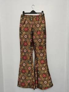 Pretty little Thing Flared Trousers Little Mix Gold Jacquard High Waisted UK 10 - Picture 1 of 5