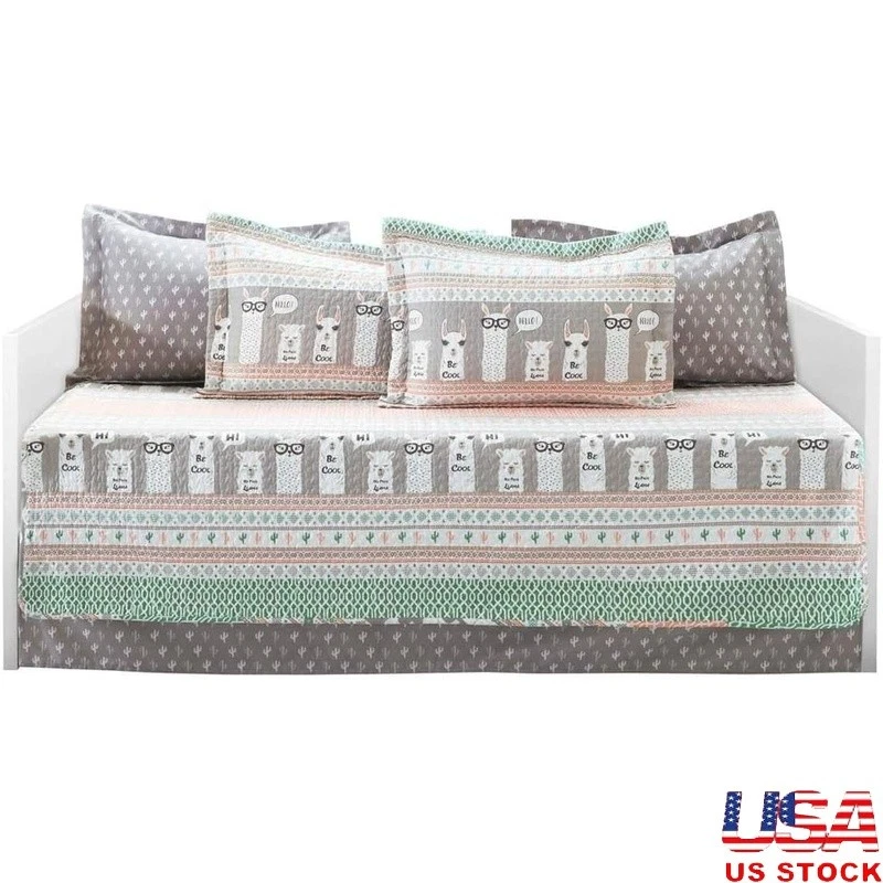 Playful Llama Stripe Daybed Bedding Set W/ Comforter Bed Skirt Pillow Shams New - Image 1 of 4