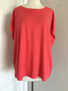 EILEEN FISHER 100% ORGANIC LINEN CORAL RED TOP SIZE L - Picture 1 of 6
