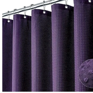 Luxurious 108x72 Heavyweight Polyester Shower Curtain Set - Purple Waffle Design - Picture 1 of 8