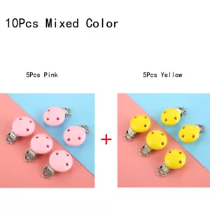 10Pcs Round Wooden Baby Pacifier Clips Infant Soother Clasp Holder Yellow & Pink - Picture 1 of 4