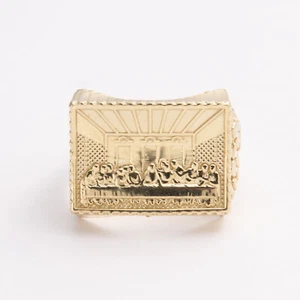 Solid 10K Gold Diamond-Cut Last Supper Nugget Ring Yellow Gold All Sizes - Picture 1 of 6