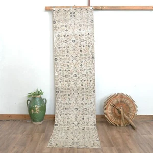2x9 Floral Beige Vintage Runner, Turkish Oushak Hallway Runner, Handmade Wool - Picture 1 of 10
