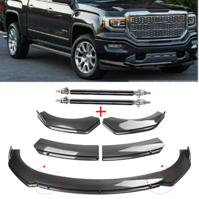 For 01-23 GMC Sierra 1500 Carbon Fiber Style Front Bumper Lip Spoiler Strut Rods Foto 1 de 4