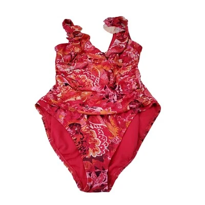 Lauren Ralph Lauren One-Piece Coral Pink Ruffled Tummy Control Swimsuit Bikini - Image 1 of 4