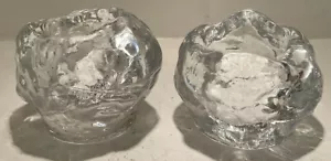 Kosta Boda Crystal Glass Snowball Votive Candle Holders Set of 2- Sweden  - Picture 1 of 10