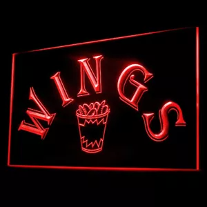 110161 Wings Tienda de Comida Rápida Fiesta Snacks Pantalla LED Luz Neón Letrero - Imagen 1 de 1