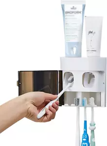 Wall-Mounted Electric Toothbrush Holder with Two Toothpaste Squeezers and Toothb - Picture 1 of 7