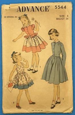 Girls Full Skirted Dress Front Buttons Peplum Pattern Advance 5544 1940's VTG - Image 1 of 2