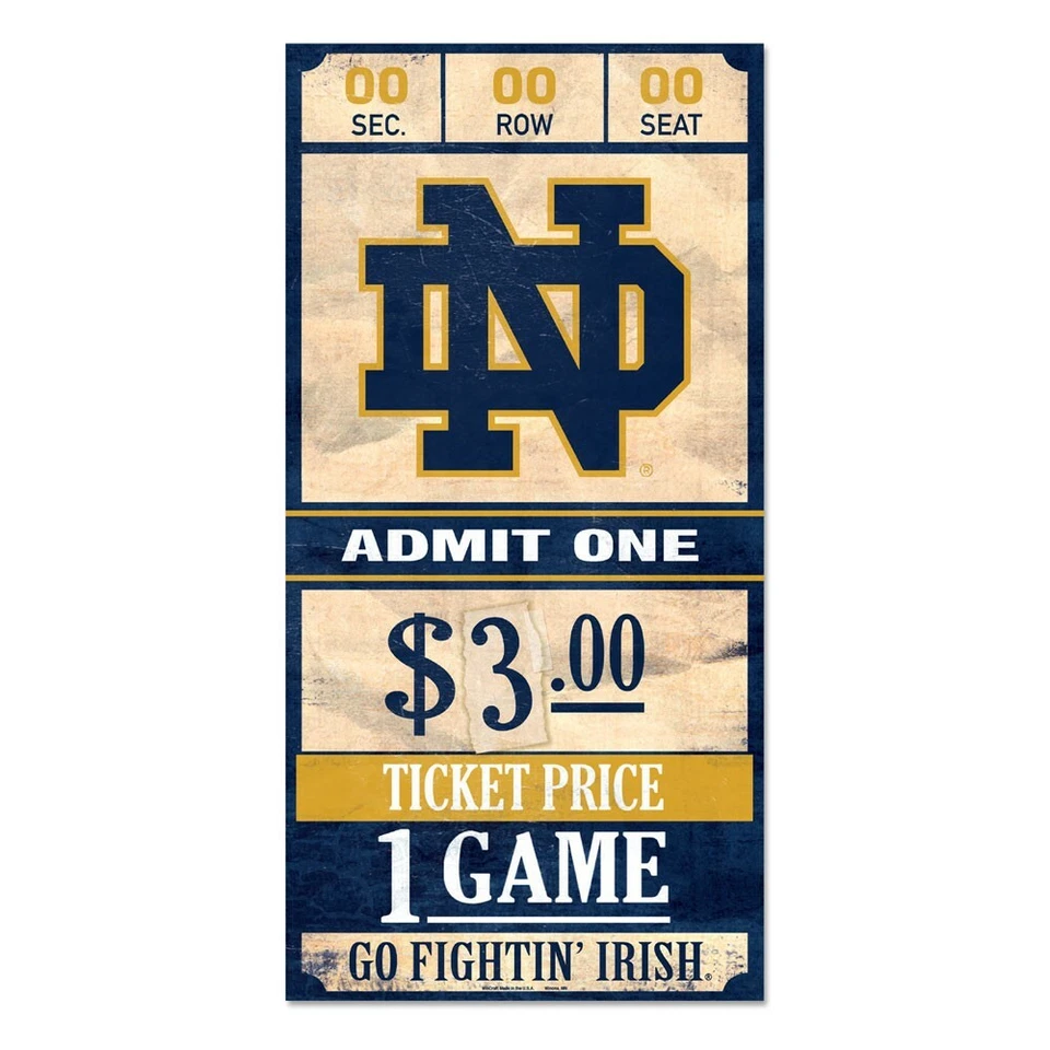 NOTRE DAME FIGHTING IRISH GAME TICKET ADMIT ONE GO IRISH WOOD SIGN 6"X12'' NEW - Image 1 of 1