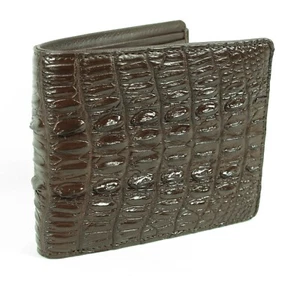 REAL EXSOOTTI Dark Brown Croc Leather Back Tail Skin Mens Bi-fold Wallet - Picture 1 of 9
