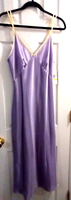 Jones New York Intimates Dress Medium Solid Satin Lilace Gown Straps V-neck Long - Image 1 of 4
