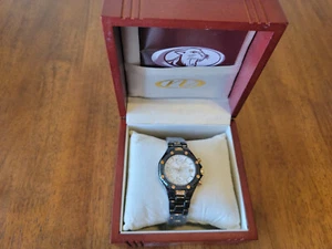 Oniss Ladies Black Ceramic Diamond & MOP Sapphire Crystal Watch Box & Papers - Picture 1 of 16