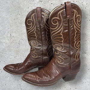 Dan Post Vintage Lizard Leather Boots Mens Size 9D Brown Western Trail Boss - Picture 1 of 13