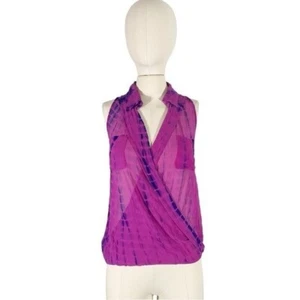 Michelle Jonas Womens Silk Sleeveless V neck Tie Dye Top Purple Size Small NWT - Picture 1 of 10