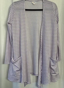 W XS Lularoe Purple White Geometric Open Front Caroline Pockets Cardigan size - Picture 1 of 7