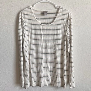 Chico's Women's Long Sleeve Metallic Striped Stretch Top Size Large - Picture 1 of 6