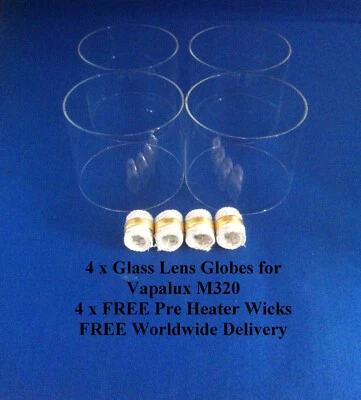 4 x Glass Lens Globes Vapalux M320 Bialaddin 320 4 x FREE Pre Heater Wicks - Image 1 of 4