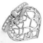 Stylish Heart Dangle Ring W/2.05ctw CZ in 925 Sterling Silver Size 6