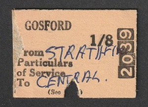 BILLETE DE TREN VINTAGE DE LOS FERROCARRILES DEL GOBIERNO DE N.S.W GOSFORD SERVICIOS DIVERSOS SUBURBANOS - Imagen 1 de 2