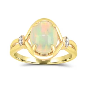 10K Yellow Gold Opal and Diamond 0.012 ct Ring Size 7 for Women - Picture 1 of 2