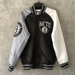 Brooklyn Nets Starter Black Satin Varsity Full-Snap Jacket Mens Medium - Picture 1 of 21