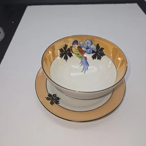 Noritake "M" Vintage Hand Painted Lusterware Plate & Bowl Flowers & Bird 6.25" - Picture 1 of 7