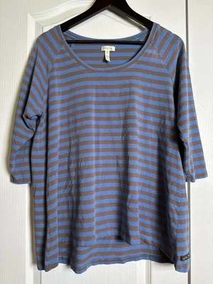 Camiseta Top Matilda Jane Mujer XL Azul Marrón Rayas Tejida Elastizada 3/4 Foto 1 de 4