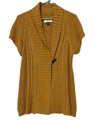 Cardigã Sonoma Life Style grande amarelo manga curta malha de cabo 1 botão alternar - Imagem 1 de 4