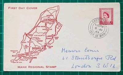 Isle of Man 1964 2½d Regional Map FDC Castletown CDS - Image 1 of 3