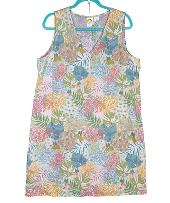 C&C California Linen Dress Large Floral Sleeveless Lightweight Coastal Cottage - Image 1 of 4