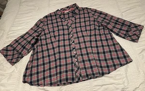 Cato Woman dunkelblau rosa karierte geknöpfte Bluse Damen Übergröße 26/28W gebraucht, in einwandfreiem Zustand - Bild 1 von 9