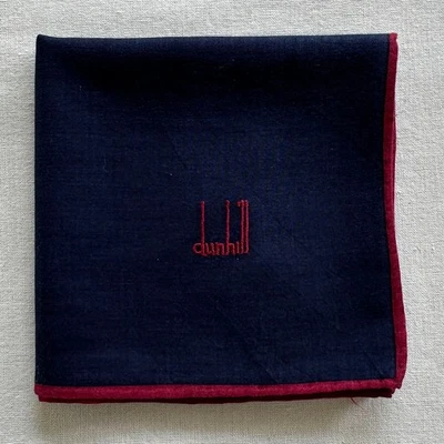 Dunhill Vintage Mens Handkerchief Plain Navy Cotton Border Red Pocket Square 18" - Image 1 of 3