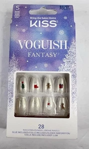 Kiss Voguish 28 Fantasy Gel Nails Glue Included Christmas Holiday Short Length - Picture 1 of 5